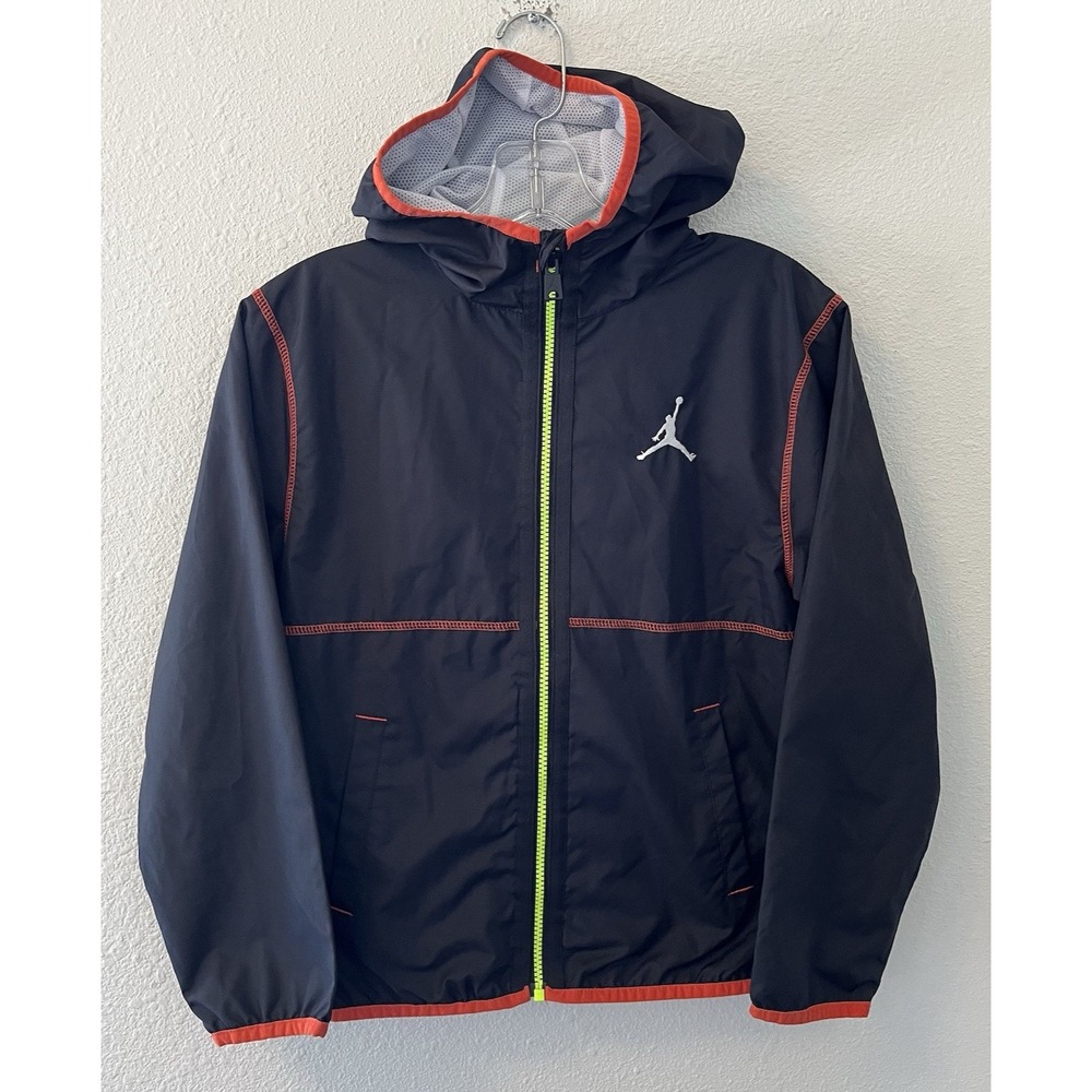 Nike Air Jordan Jacket Windbreaker Boys M (10-12 Years) Black Hooded Full Zip